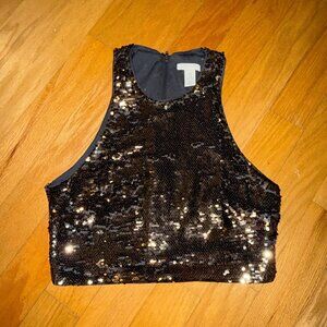 H&M Women's Medium Black Sequined High Neck Party Cocktail Top
